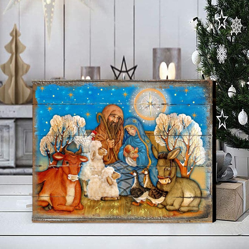 Nostalgic Nativity Wooden Wall Art by G. DeBrekht – Nativity Holiday Decor – 8673852B