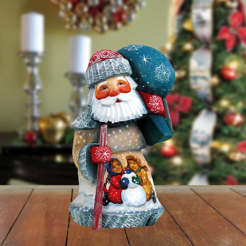 Playing Snowman Santa Hand-Painted WOODCARVED Masterpiece by G. DeBrekht – Christmas Decor – 8215093 *** PRE-ORDER – Handmade Just for You! ***