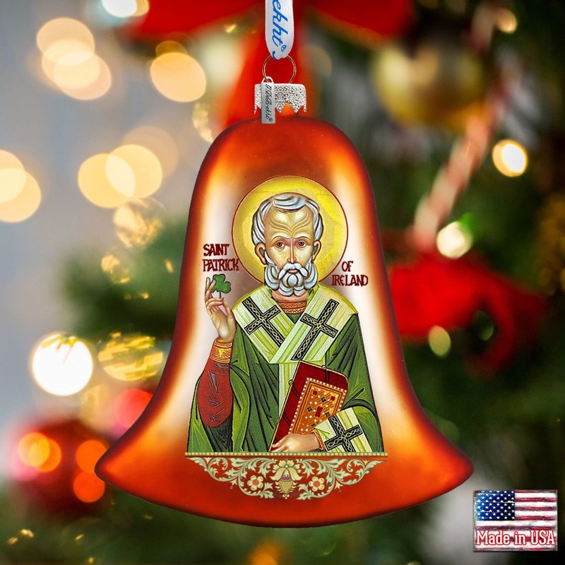 Saint Patrick Glass Ornament by G. DeBrekht – Celtic Decor – 752-060