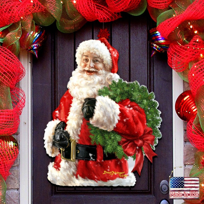 Santa Holiday Door Wreath by D. Gelsinger – Christmas Santa Snowman Decor – 8461015H-1513