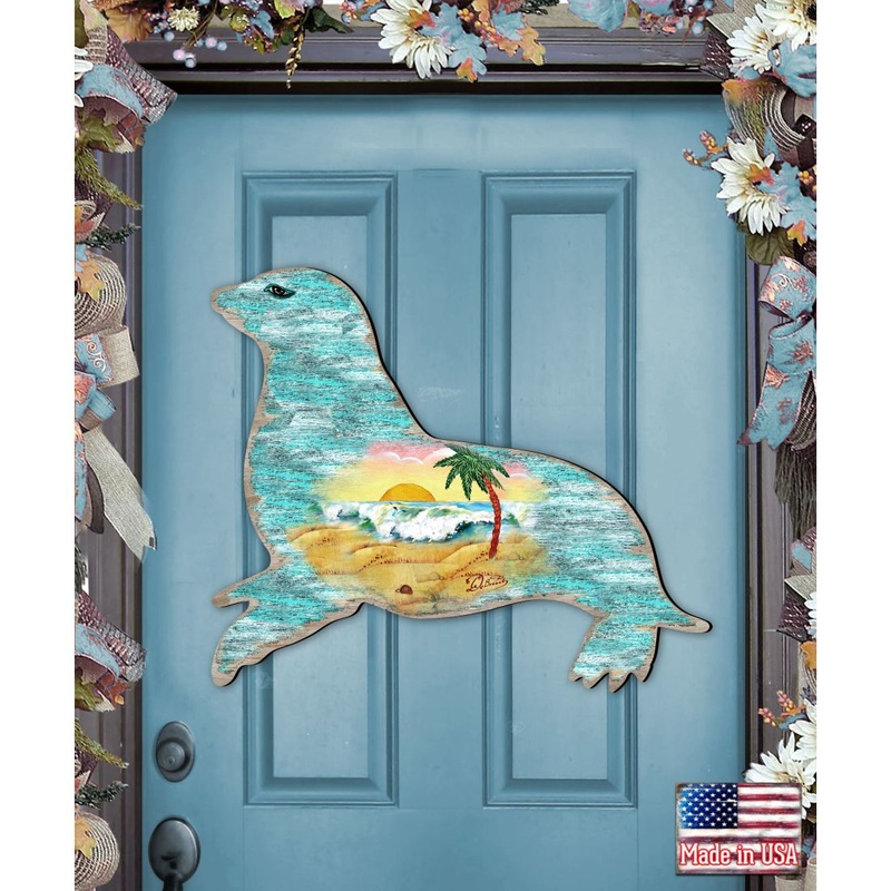 Sea Lion Coastal Door Decor by G. DeBrekht – Coastal Holiday Decor – 8198532H