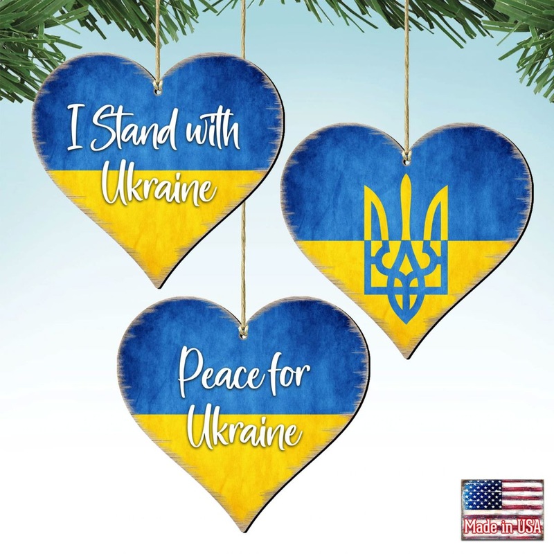 Solidarity with Ukraine Wooden Ornaments Set of 6 – International Decor – 8187120-S3