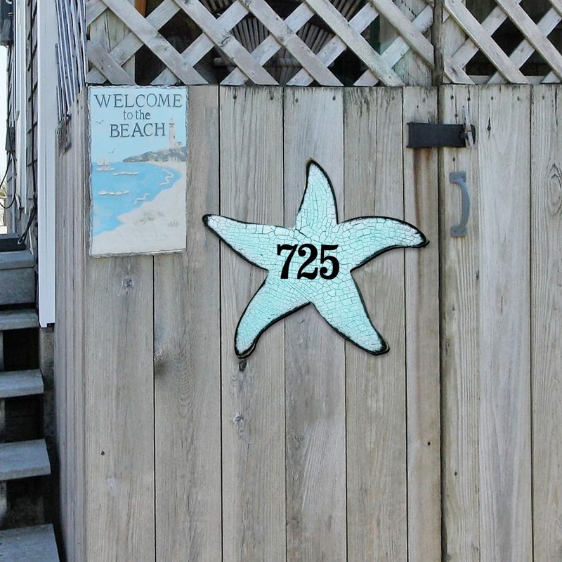 Starfish Coastal Wooden Personalized House Number Sign by G. Debrekht – Coastal Sea-Life Decor – Handcrafted Wooden Handcrafted Wooden Handcrafted Wooden Address Sign – MA98531