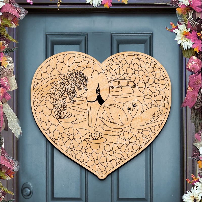 Swan Heart DIY Coloring Decorative Holiday Door Hanger 8385261H by G. DeBrekht