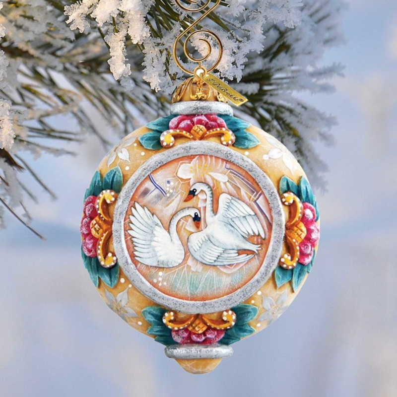 Swans Sculpted Hand-Painted Christmas Ornament by G. DeBrekht – Wildlife Holiday Decor – 6102451