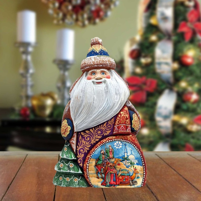 The Journey of the Three Kings Santa Hand-Painted WOODCARVED Figurine by G. DeBrekht – Nativity Holiday Decor – 8206013