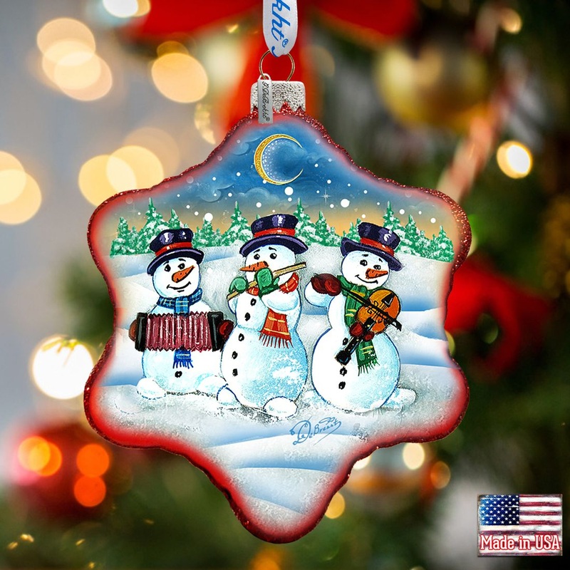 Village Celebration Snowman Snowflake Glass Ornament by G. DeBrekht – Christmas Decor – 754-013