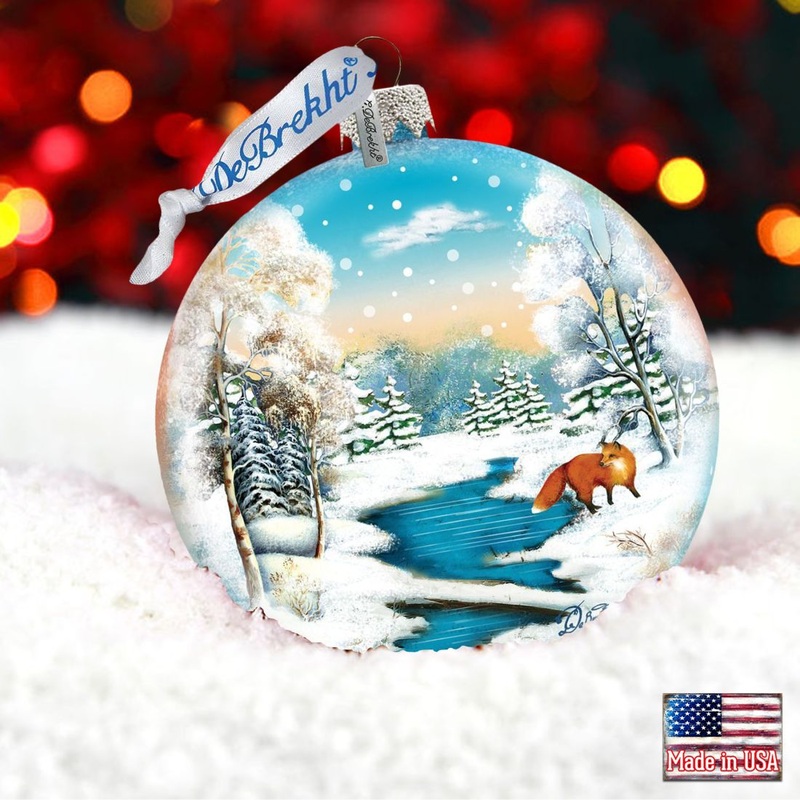 Winter Fox Ball Glass Ornament by G. DeBrekht – Wildlife Holiday Decor – 73415