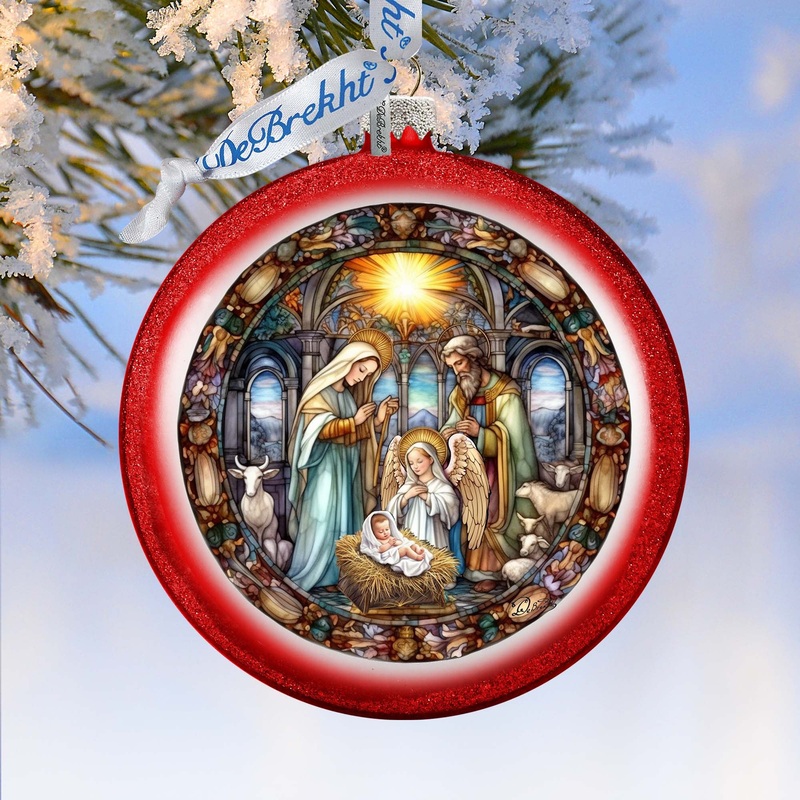 A Guiding Light Nativity Scene Ball Glass Ornament by G. Debrekht – Nativity Holiday Decor – 73566C