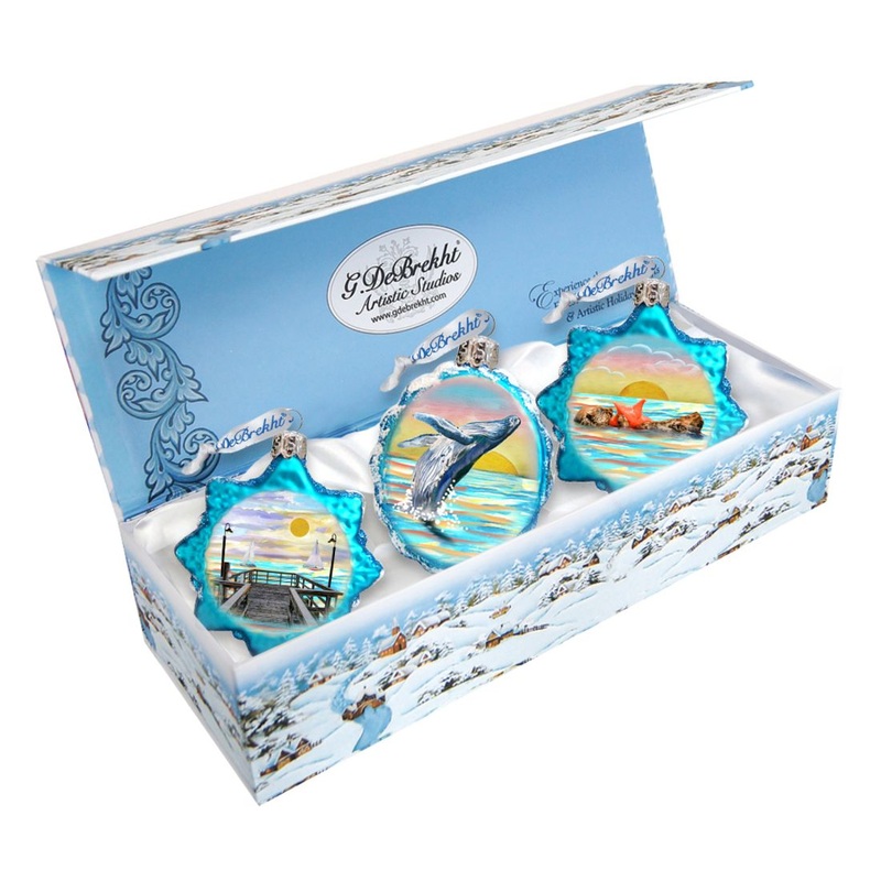 At the Sea Mercury Glass Ornaments Set of 3 by G. DeBrekht – Coastal Holiday Decor – 770134S3
