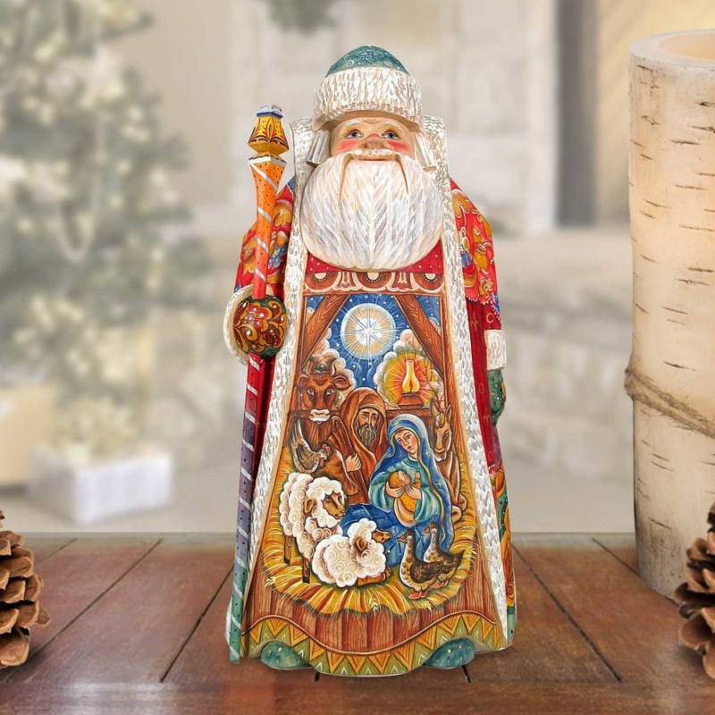 Away in the Manger Santa Hand-Painted WOODCARVED Masterpiece by G. DeBrekht – Nativity Holiday Decor – 214523 *** PRE-ORDER – Handmade Just for You! ***