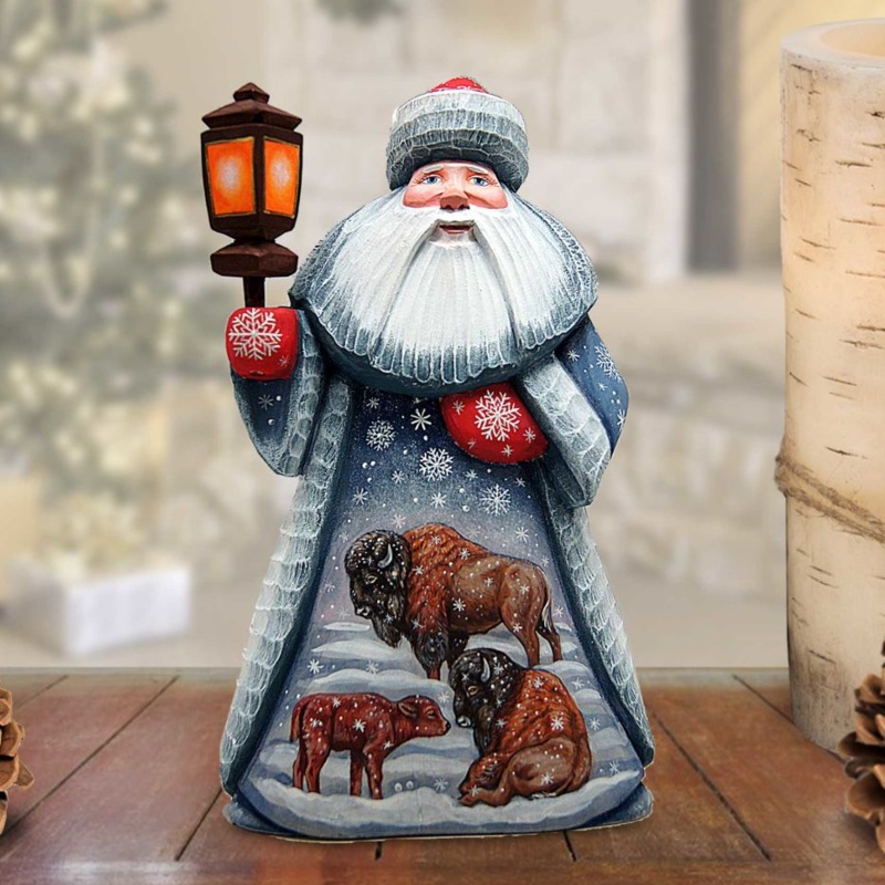 Bison’s Family Santa Hand-Painted WOODCARVED Masterpiece by G. DeBrekht – Wildlife Holiday Decor – 2821483-2 *** PRE-ORDER – Handmade Just for You! ***