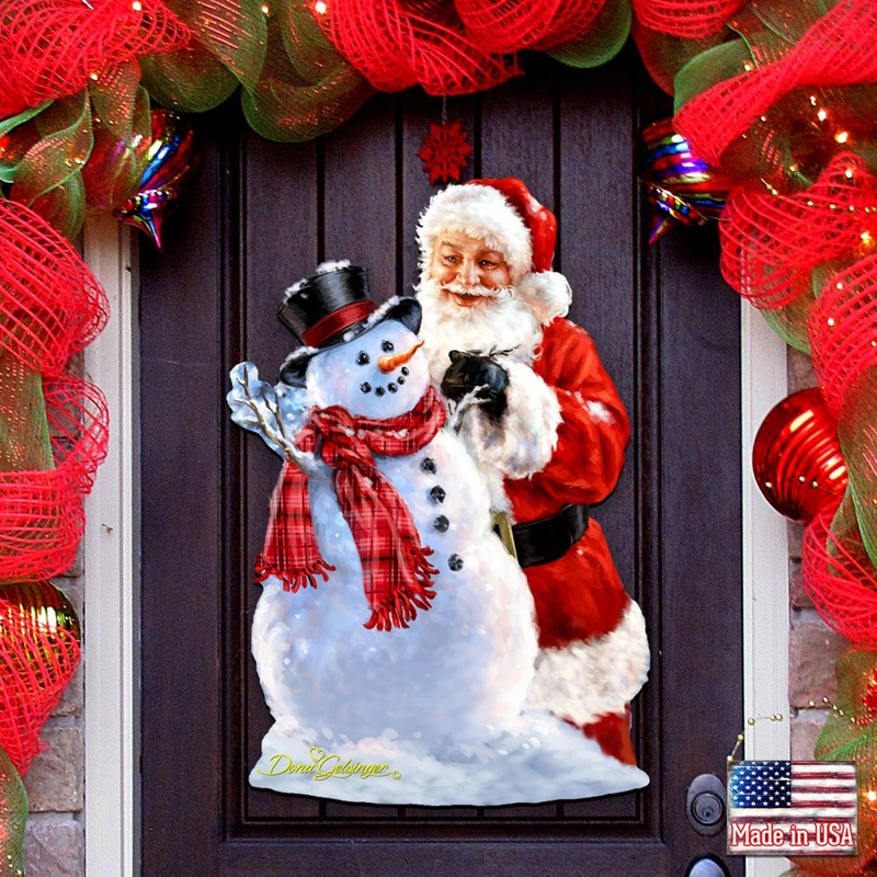 Building a Snowman Santa Door Decor by D. Gelsinger – Christmas Santa Snowman Decor – 8461053H-1627