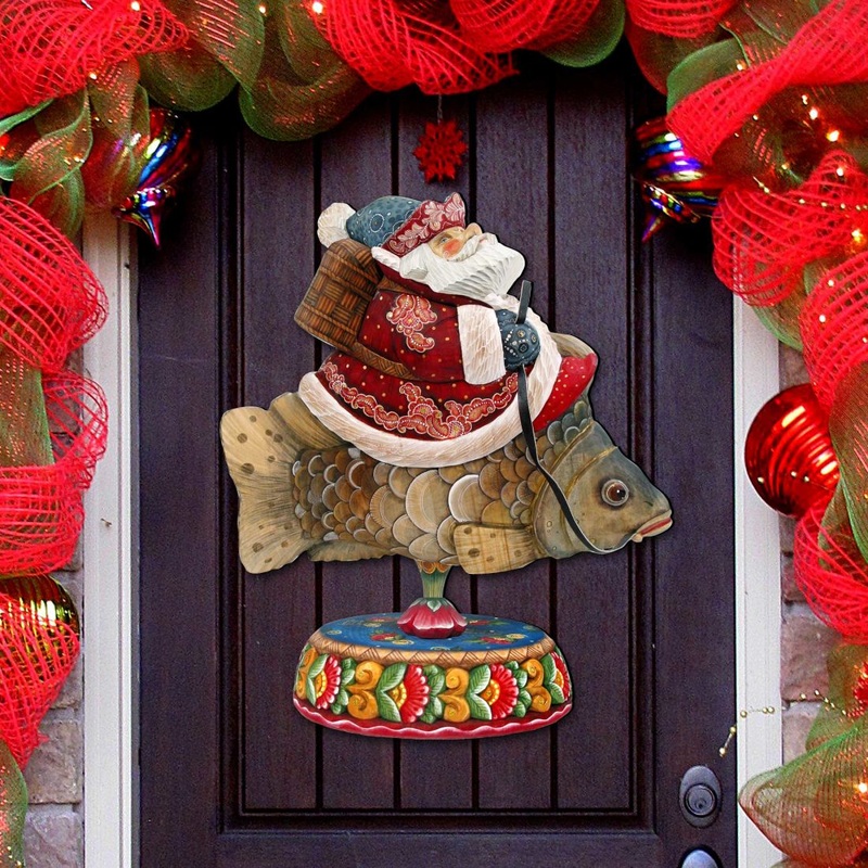 Carousel Santa on Fish Door Decor by G. DeBrekht – Christmas Santa Snowman Decor – 8114052H