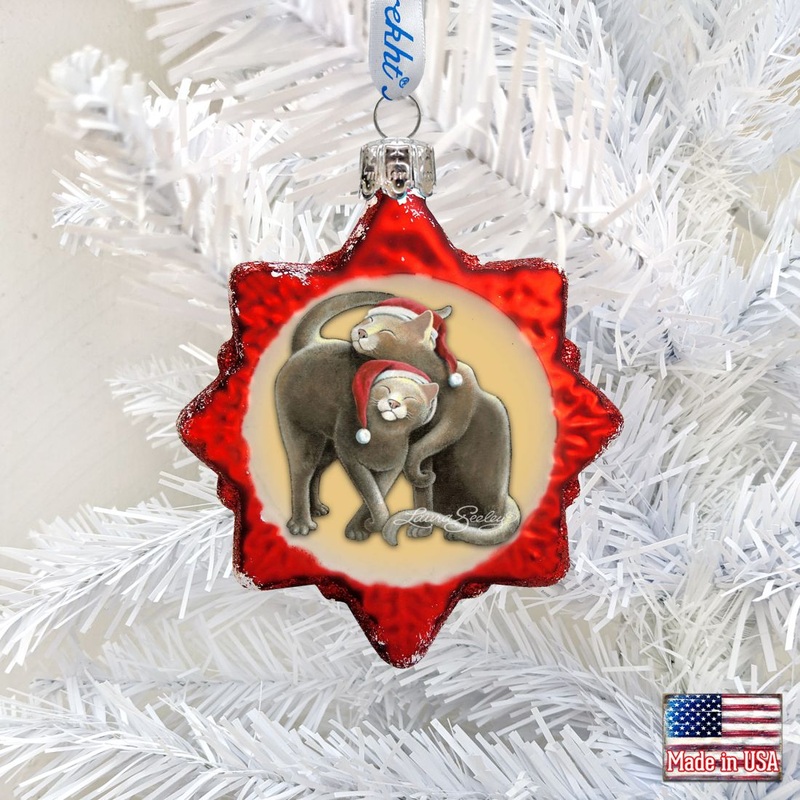 Christmas Cuddling Kitties Mercury Glass Ornament by Laura Seeley – Pets Dog and Cats Decor – 779213-2068