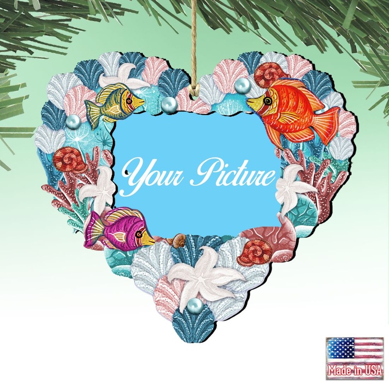 Coastal Heart Picture Frame Ornaments – Ornament for Photo – Coastal Holiday Decor – 8198737PF
