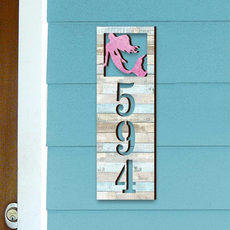Coastal House Number Sign – Mermaid Wooden Address Plaque – Custom Home Handcrafted Wooden Address Sign MA989808