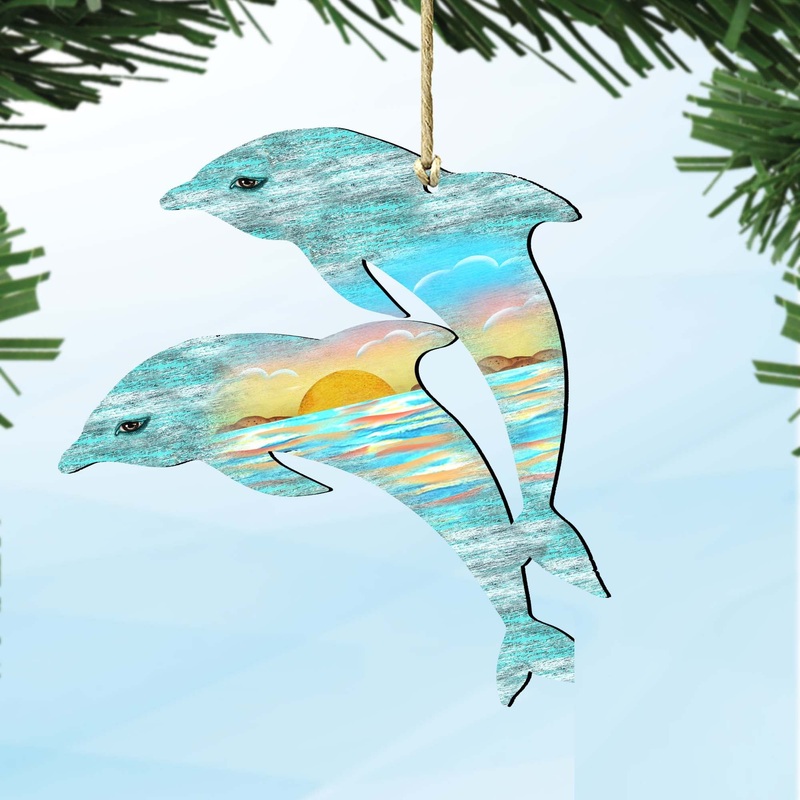 Dolphins Wooden Ornaments by G. DeBrekht – Coastal Holiday Decor – 8198519