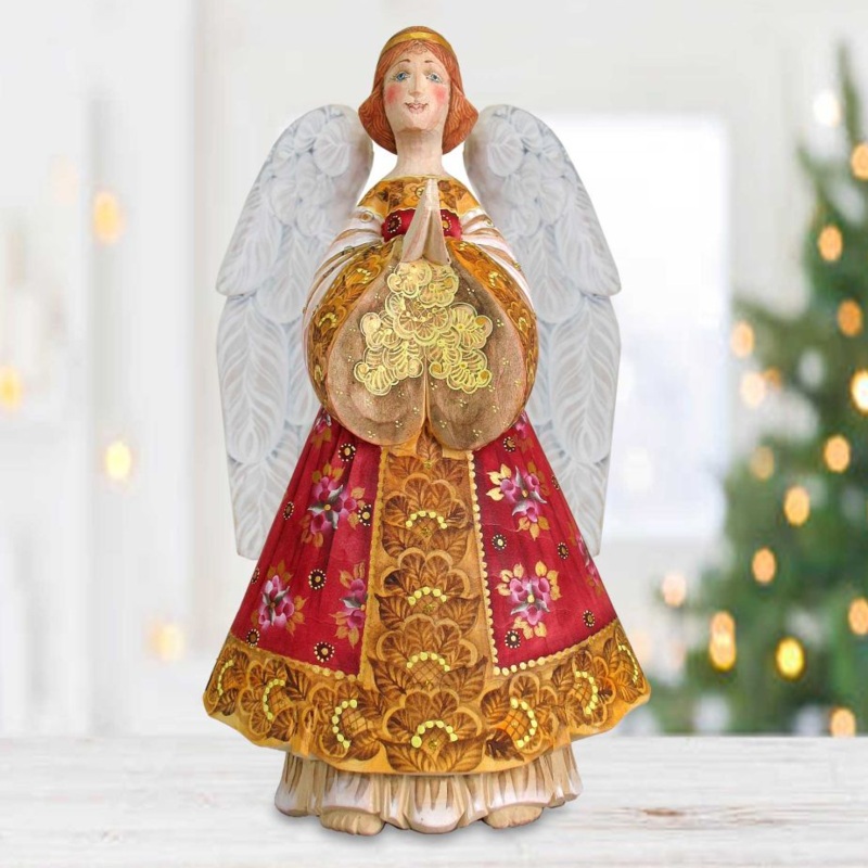 Dress up Peasant Angel Hand-Painted WOODCARVED Masterpiece by G. DeBrekht – Nativity Holiday Decor – 251010 *** PRE-ORDER – Handmade Just for You! ***