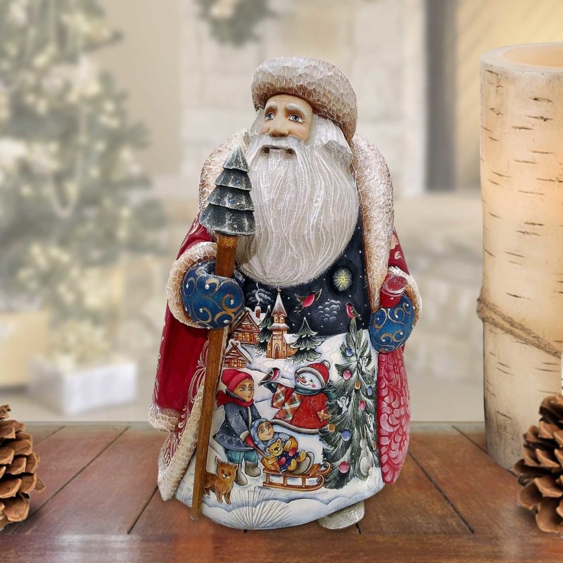 Everyone is Waiting for Christmas Santa Hand-Painted WOODCARVED Figurine by G. DeBrekht – Christmas Santa Snowman Decor – 821716 *** PRE-ORDER – Handmade Just for You! ***