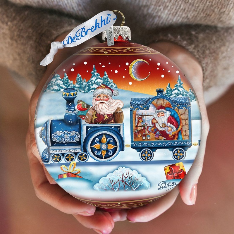 Express Train Ball Red Glass Ornament Limited Edition by G. DeBrekht – Christmas Santa Snowman Decor – 73873R