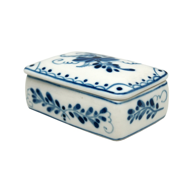 Fine China Square Gzhel Hand-Painted Porcelain Box by , Unique Hand Carved Gift