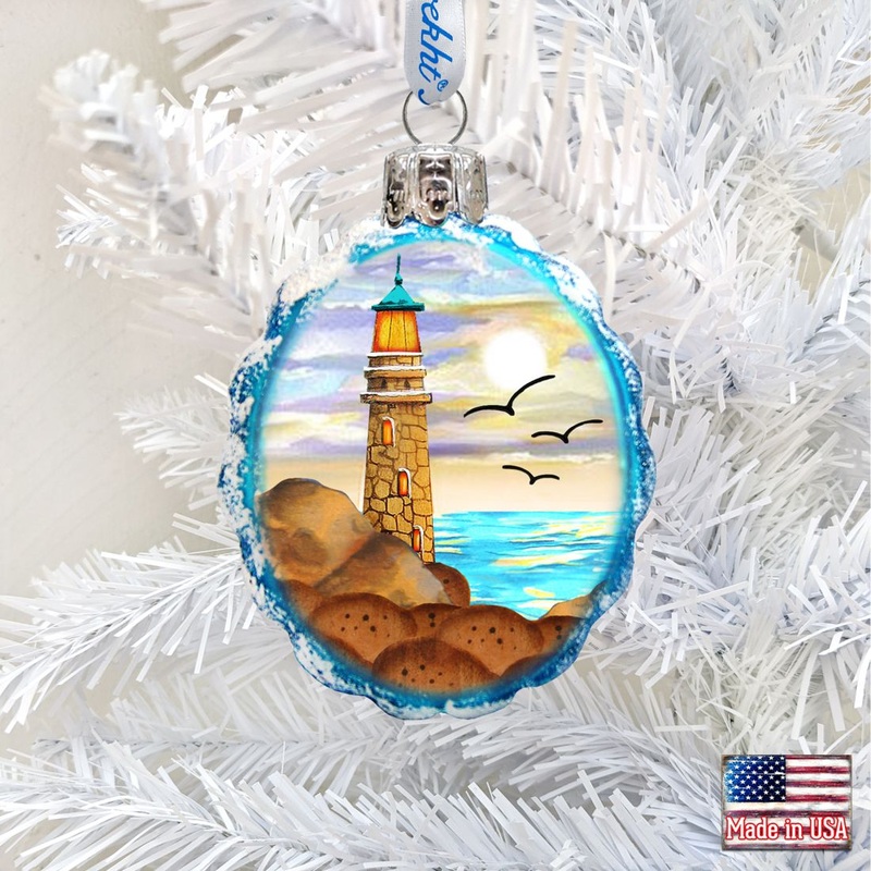 Flower Lighthouse Mercury Glass Ornament by G. DeBrekht – Coastal Holiday Dcor – 777372