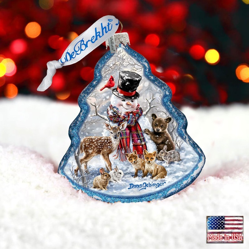 Forest Friends Tree Glass Ornament by D. Gelsinger – Christmas Santa Snowman Decor – 762-109-DG