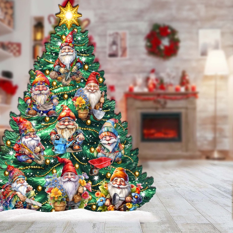 Gnomes-Themed Christmas Tree Outdoor Indoor Decor Wooden Christmas Decoration by G. Debrekht Christmas Decor – 8191512F