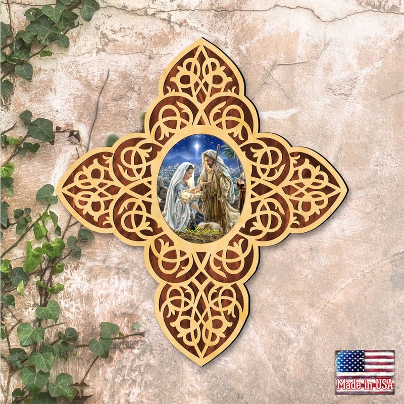 Holy Family Filigree Wooden Cross by D. Gelsinger – Inspirational Icon Decor – 88483-DG