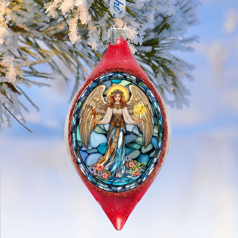 Holy Guardian Angel Drop Glass Ornament by G. Debrekht – Nativity Holiday Decor – 757-055