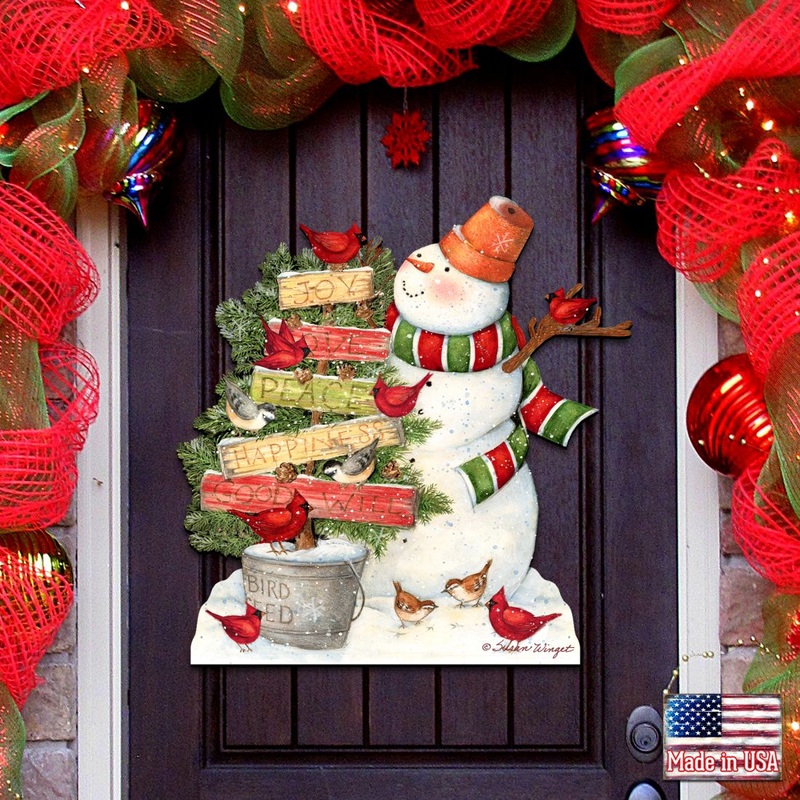Joy Love and Peace Snowman Door Decor by Susan Winget – Christmas Santa Snowman Decor – 8471108H-SW