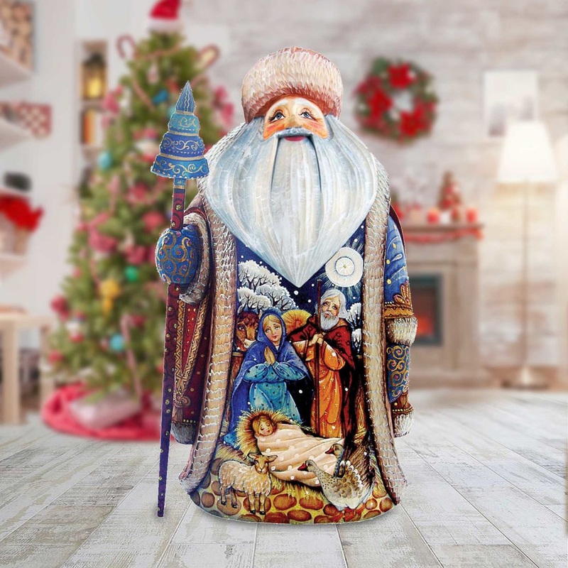 Magic Night Father Frost Santa Hand-Painted WOODCARVED Masterpiece by G. DeBrekht – Nativity Holiday Decor – 241123 *** PRE-ORDER – Handmade Just for You! ***