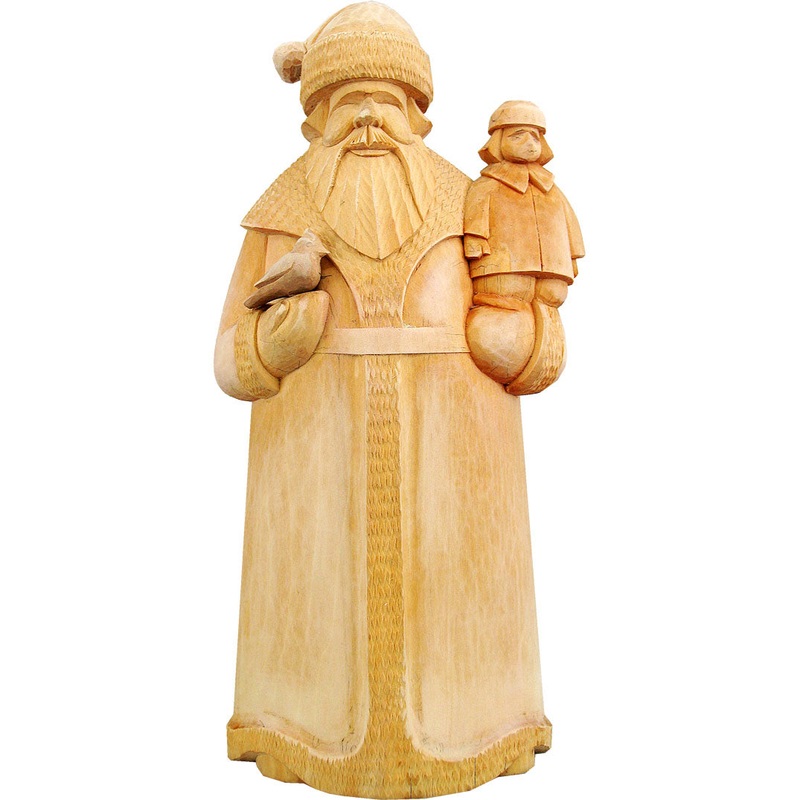 Make it Take -Tiny Times Santa with Boy- Wood Carved Figurine by G. DeBrekht – – U21599-21