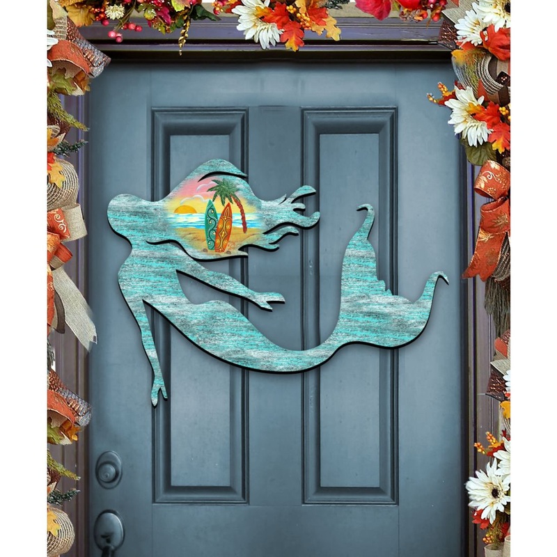 Mermaid Coastal Door Decor by G. DeBrekht – Coastal Holiday Decor – 8198514H