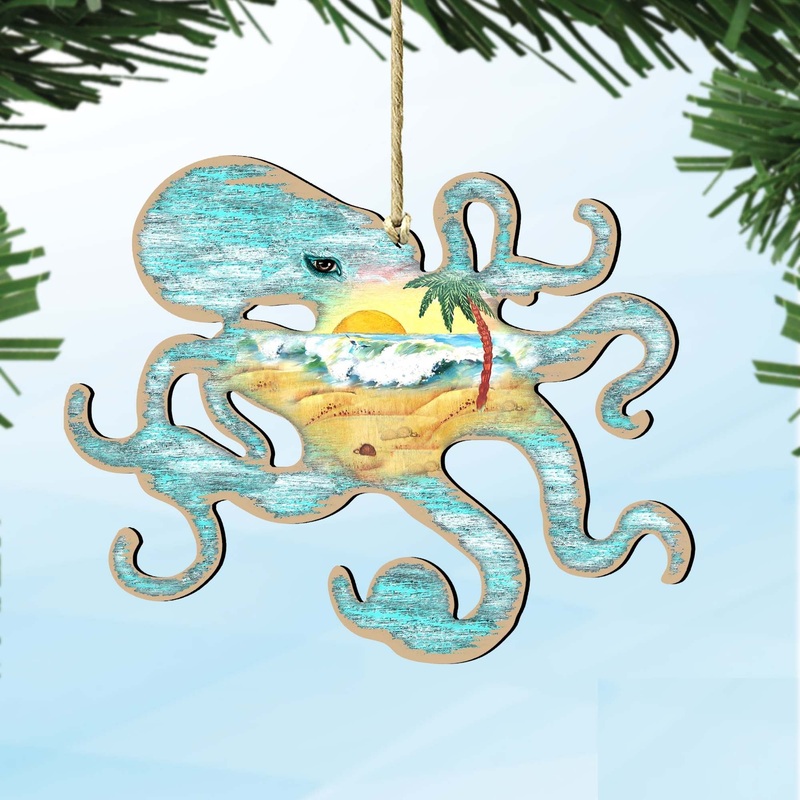 Octopus Wooden Ornaments by G. DeBrekht – Coastal Holiday Decor – 8198512-2