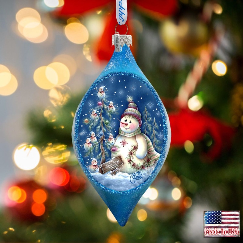 Old Fashion Christmas Drop Glass Ornament by Jamie Mills-Price – Christmas Santa Snowman Decor – 757-301-MP