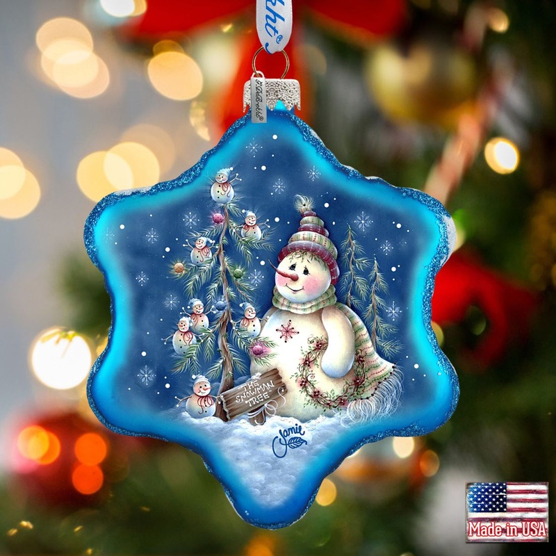 Old Fashion Christmas Glass Ornament by Jamie Mills-Price – Christmas Santa Snowman Decor – 754-301-MP