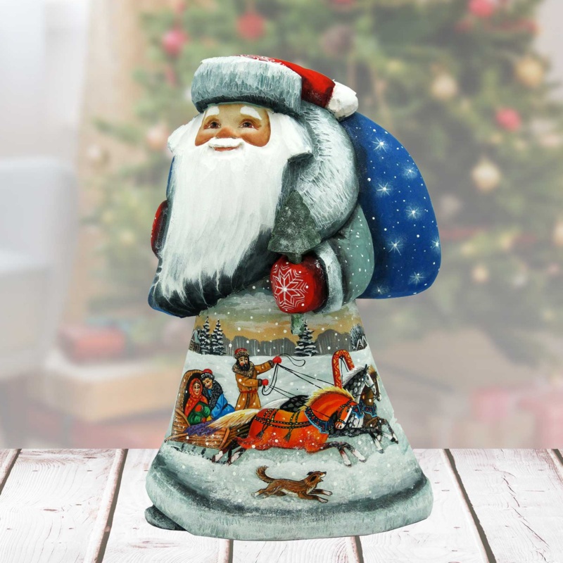 On the Go Sleigh Ride Santa Hand-Painted WOODCARVED Masterpiece by G. DeBrekht – Christmas Decor – 821463-2