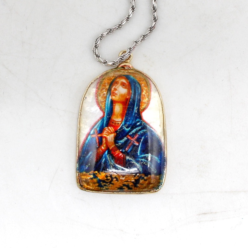 One-of-a-Kind Mother of Pearl Lacquered Miniature Jewelry Pendant 0.75 x 1 by  Unique Handmade Gift Collectible and Home Decoration