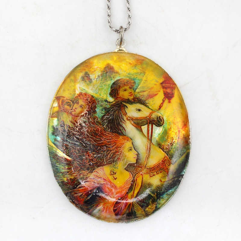 One-of-a-Kind Mother of Pearl Lacquered Miniature Jewelry Pendant 1.75 x 2 by  Unique Handmade Gift Collectible and Home Decoration