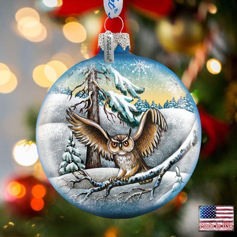 Owl Ball Glass Ornament by G. DeBrekht – Wildlife Holiday Decor – 73413