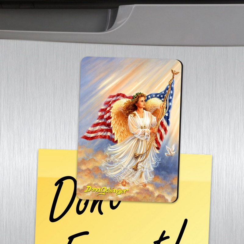 Patriotic Angel Wooden Refrigerator Magnets Dona Gelsinger Set of 3