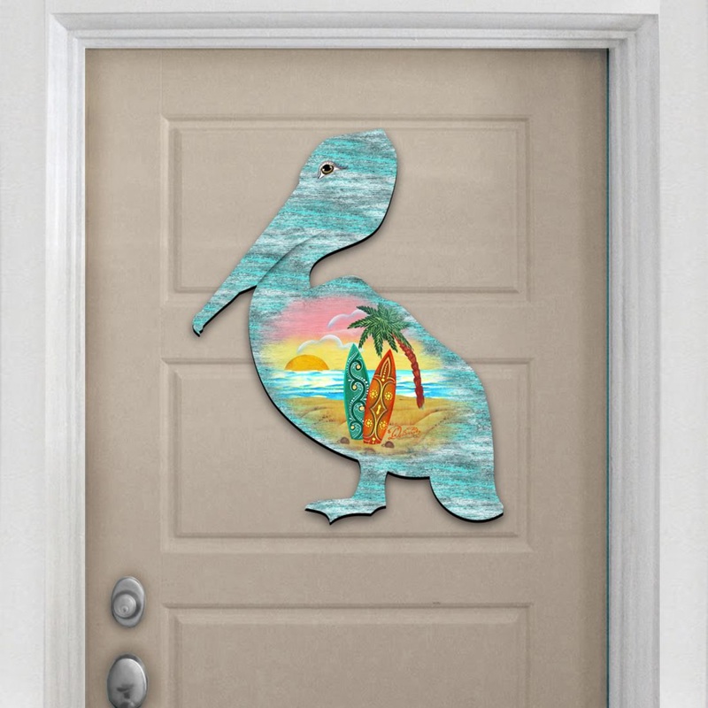 Pelican Decorative Coastal Door Decor by G. DeBrekht – Coastal Holiday Decor – 8198543H