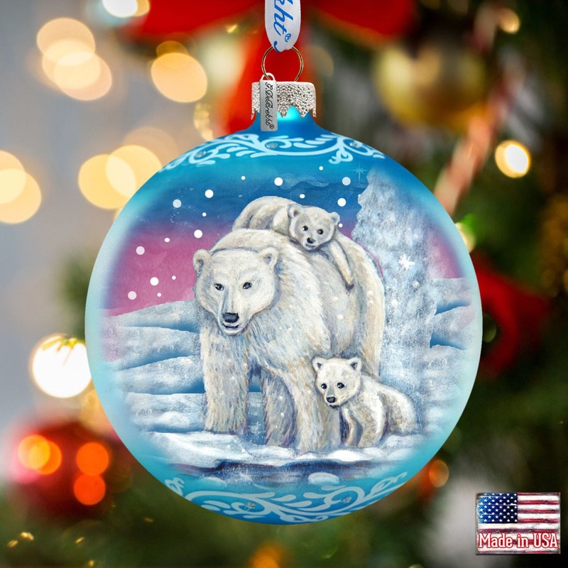 Polar Family Ball Glass Ornament by G. DeBrekht – Wildlife Holiday Decor – 73322