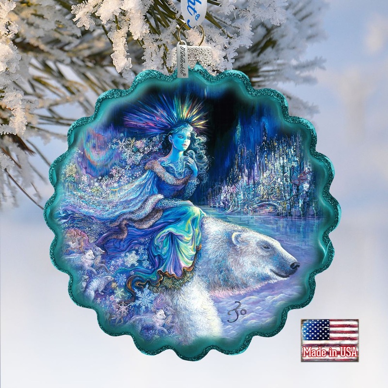 Polar Princess Wreath Glass Ornament by Josephine Wall – Wildlife Holiday Decor – 759-407-JW