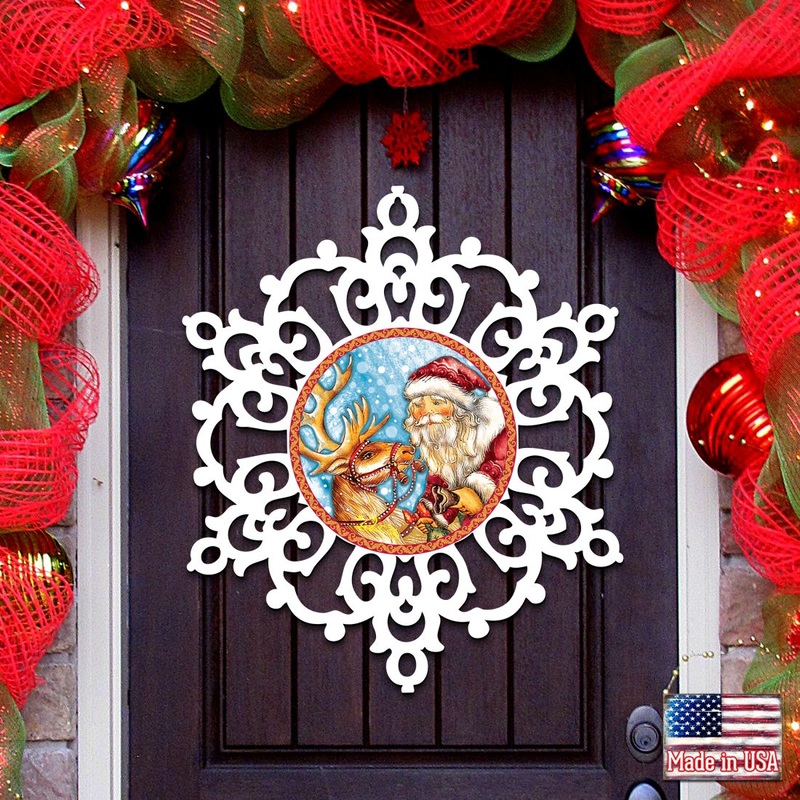 Reindeer Ride Snowflake Door Decor by G. DeBrekht – Christmas Santa Snowman Decor – 8141151H
