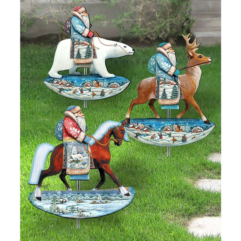 Riding Santa Outdoor Walkway Outdoor Garden Decor of 3 by G. DeBrekht – Christmas Decor – 8120121MS3