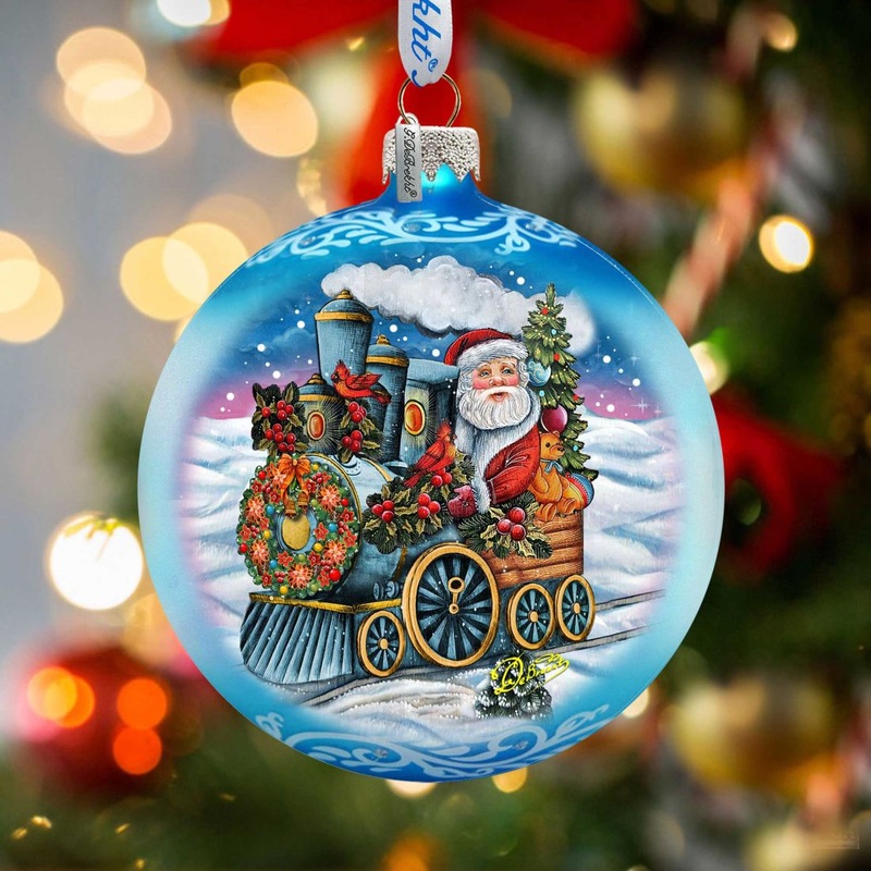 Santa Express Glass Ornament Limited Edition by G. DeBrekht – Christmas Santa Snowman Decor – 73901