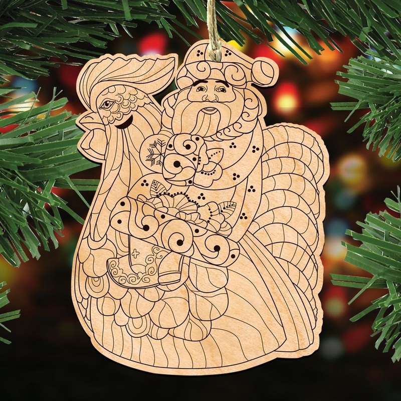 Santa on Rooster DIY Coloring Decorative Holiday Ornament 8351134-S3 by G. DeBrekht